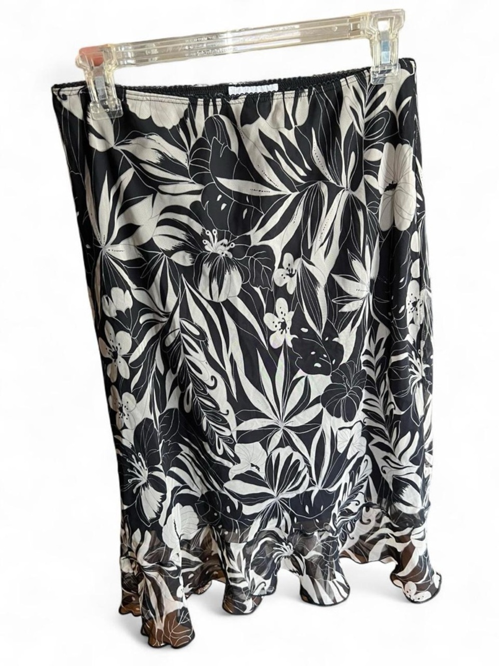 Black & White Floral Midi Skirt
